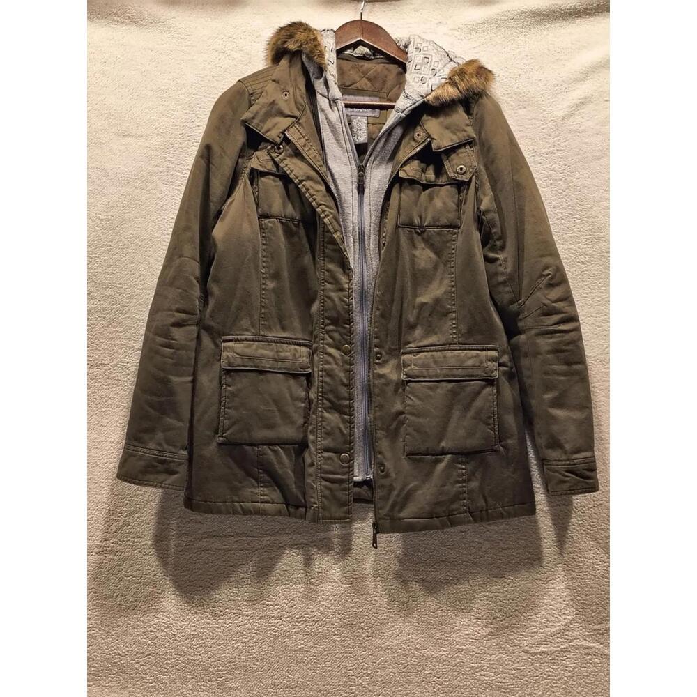 VTG BKE Coat Y2K Womens Jacket Fur Hood Quilted Inner Layer Lined Grunge Med